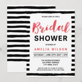 Moda Black Stripes Red Bridal Shower Invitación