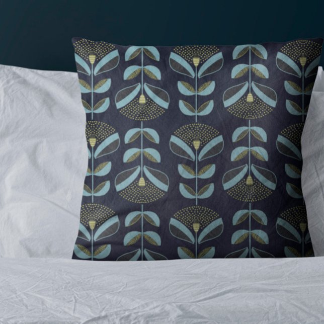 Moda Blues Golds Cojín decorativo de patrón floral (Subido por el creador)