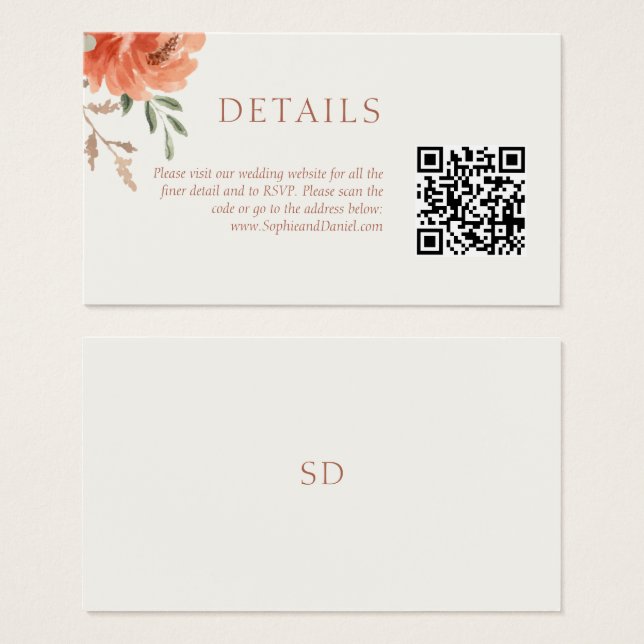 Moda Boda Floral Detalles Tarjeta de gabinete de c (Anverso y reverso)