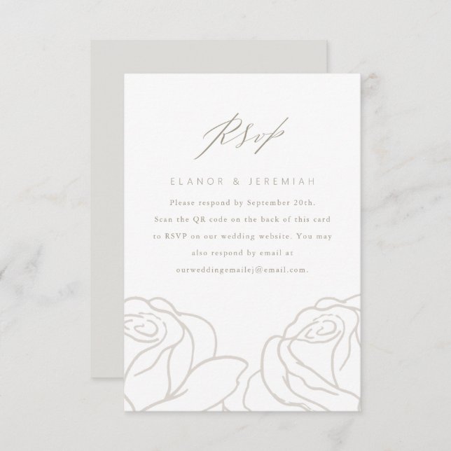 Moda Boda Floral Gris RSVP con código QR (Anverso / Reverso)