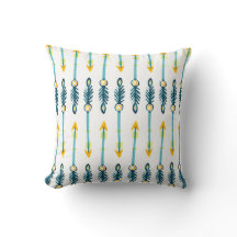 moda boho almohada de flechas azules amarillas