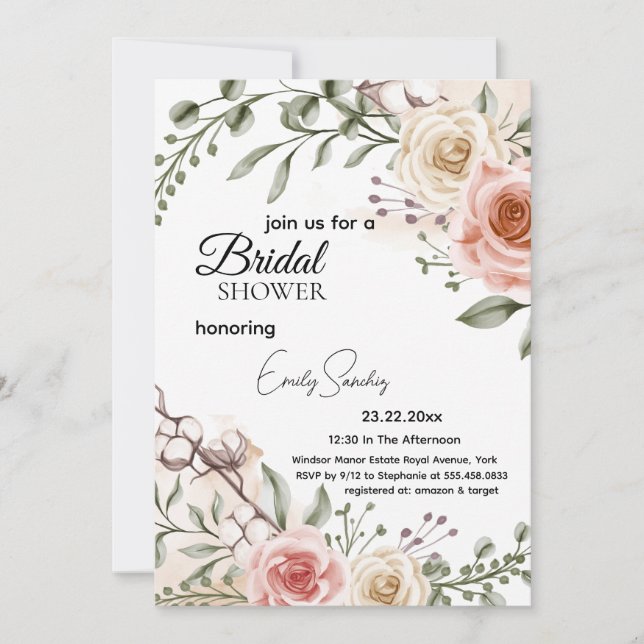 Moda Boho Arco Floral Invitación a ducha de novia (Anverso)