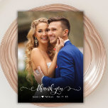 Moda Boho Script 2 Photo Boda Gracias Tarjeta<br><div class="desc">Boda De Guión Moderno De Moda Boho 2 Tarjeta De Gracias De Foto. Elegante plantilla de boda de agradecimiento con una foto vertical completa en el frente con el texto "Gracias" en una tipografía con letras a mano rápida y caprichoso guión de tipo de letra cruz cruzada en blanco sobre...</div>