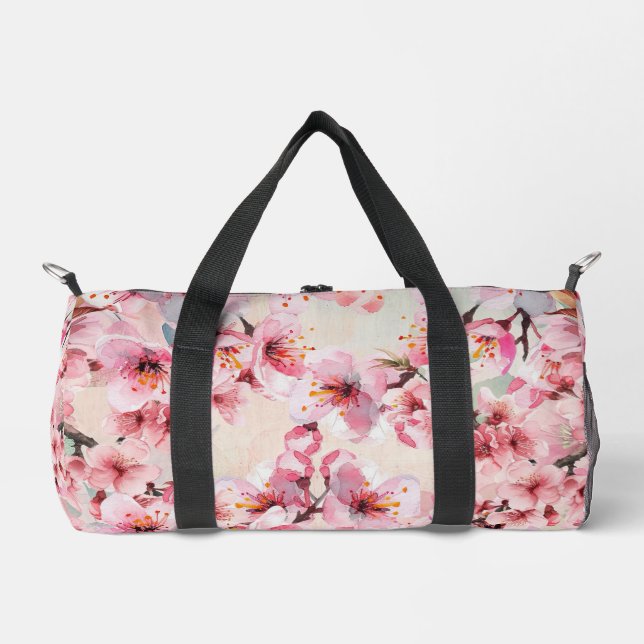 Moda Bolsa de Duffle con flores de cerezo rosa (Anverso)