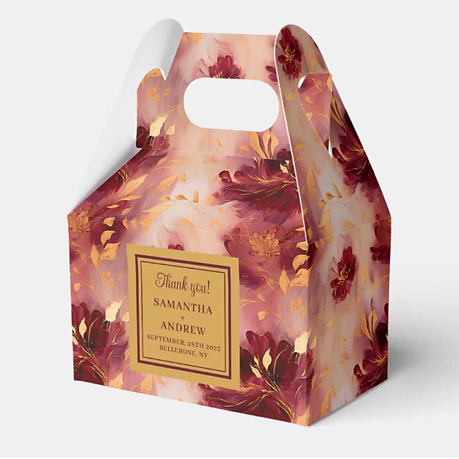 Moda Borgoña Rubor Gold Boho Boho Caja de Favor de (Chic Burgundy Blush Gold Boho Wedding Favor Box)