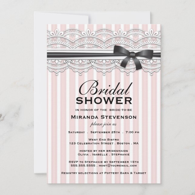Moda Bridal Shower Lovely Lace Invitación (Anverso)