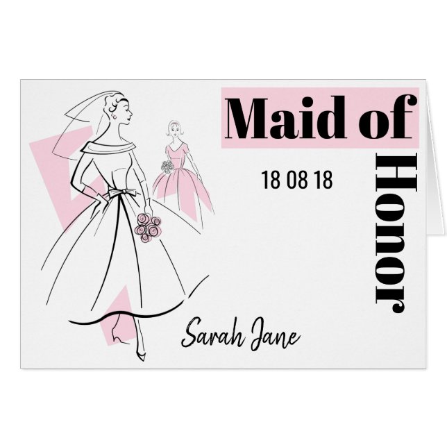 Moda Bride Grupo Rosa Made de Honor Fecha Nombre h (Anverso (Horizontal))