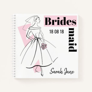 Moda Bride Pink Bridesmaid cuaderno cuadrado