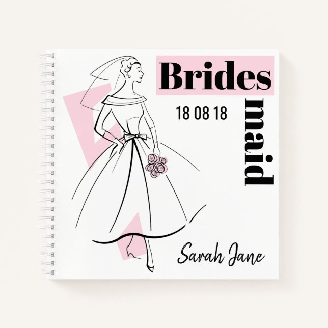 Moda Bride Pink Bridesmaid cuaderno cuadrado (Anverso)