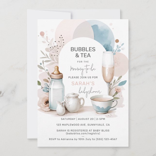 Moda Burbujas y té Invitación a Baby Shower (Anverso)