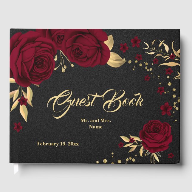 moda burdeos floral hojas de oro negro libro de in (Anverso)