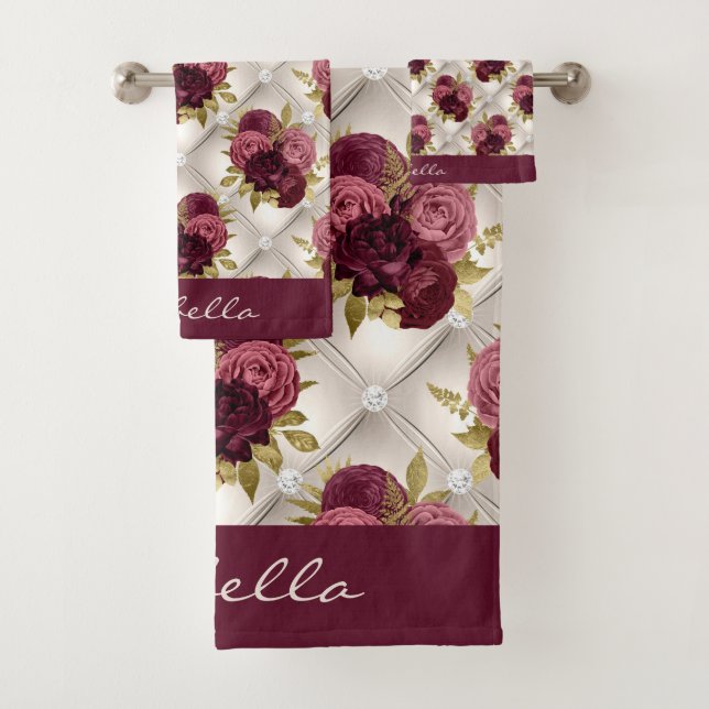 Moda Burgundy Gold Floral diamante tufé (In situ)