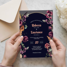 Moda burgundy rubor boda floral Invitación