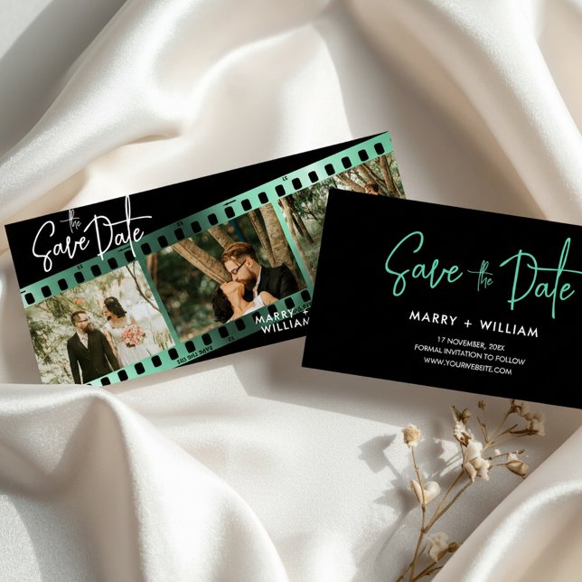 Moda cabina de fotos moderna salve la invitación d (Modern Film Strip Save the Date Wedding Invitation, Custom Photo Booth Strip)