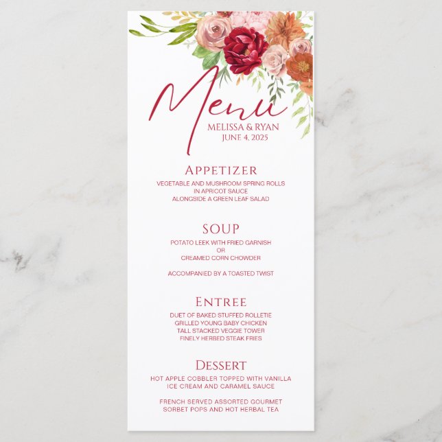 Moda Caída en Amor Plantilla de menú Fiesta Marsal (Anverso)