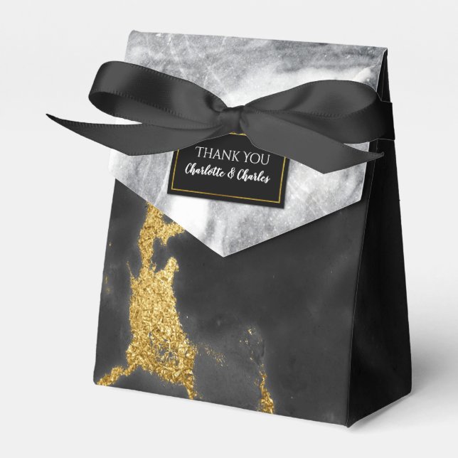 Moda Caja de Favor de Mármol Blanco Negro y Oro (Front Side)