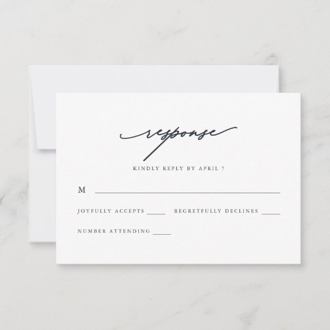 Moda Caligrafía Azul Boda Respuesta Rsvp (Anverso)
