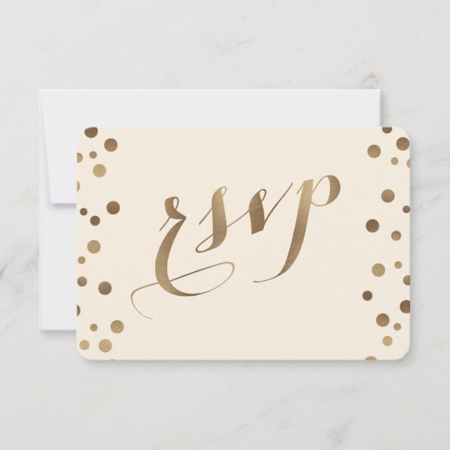 Moda Confetti de oro Amor Boda de Champagne RSVP (Anverso)