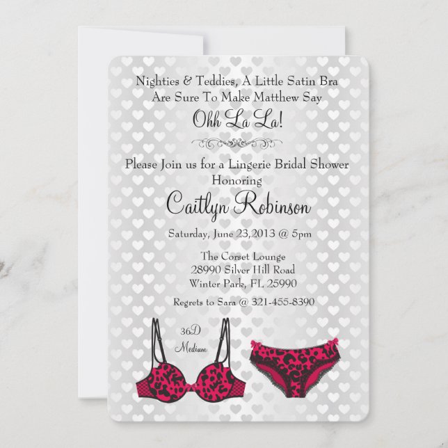 Moda Cute Lingerie Bra Bridal Shower Invitación (Anverso)