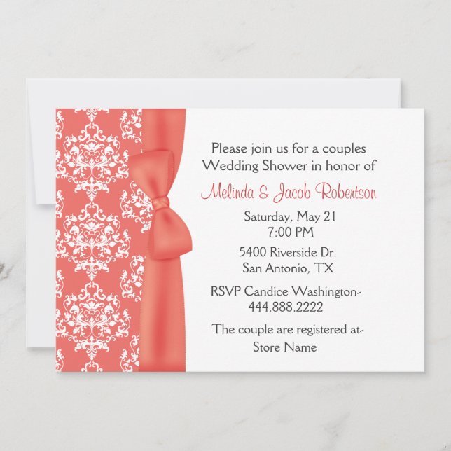 Moda Damasco Parejas Boda Ducha Invitación (Anverso)