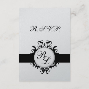 Moda Damask Monograma Boda RSVP Tarjeta Plata