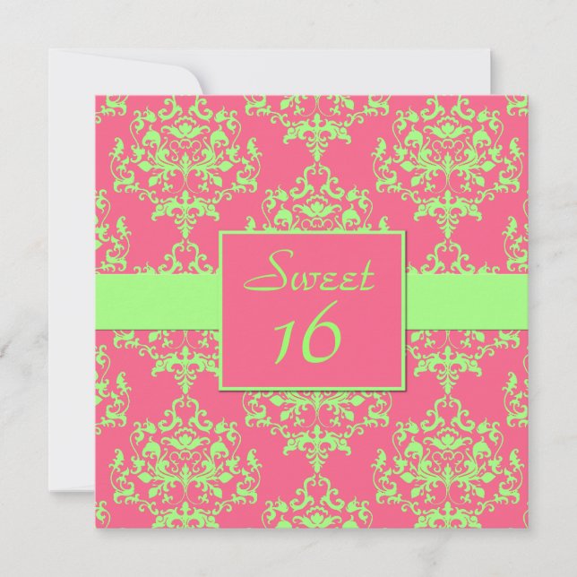 Moda Damask Sweet 16 Invitación de cumpleaños (Anverso)