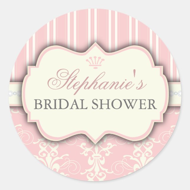 Moda Damask Vintage Bridal Shower Pegatina (Anverso)