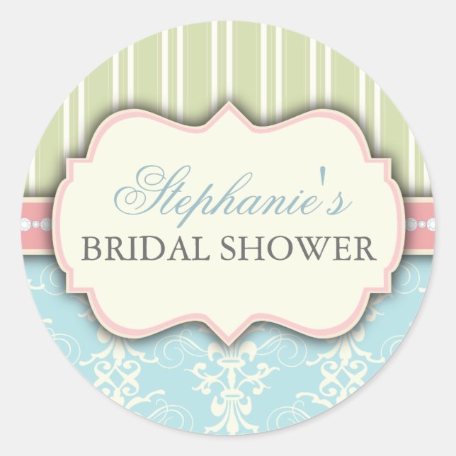 Moda Damask Vintage Bridal Shower Pegatina (Anverso)