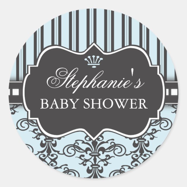 Moda Damask y Stripe Pegatina de Baby Shower Favor (Anverso)