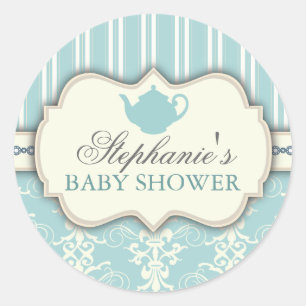 Moda Damask y Stripe Pegatina de Baby Shower Favor
