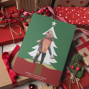 Moda de corte de foto de árbol de Navidad rojo ver
