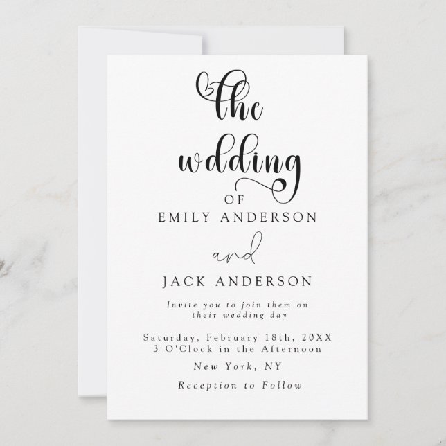 moda de elegancia blanca moderna Invitación a la b (Anverso)