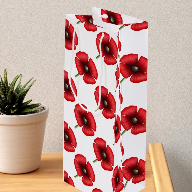 Moda de flor de amapola roja Bolsa de regalo de vi (Pop a bottle into this pretty poppy wine gift bag. Check out the collection for other gift bag sizes)