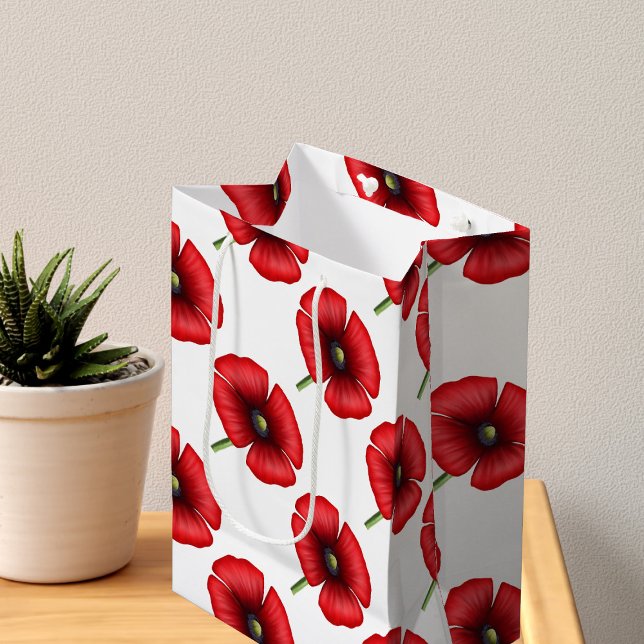 Moda de flor de amapola roja - bolsa de regalo flo (A pretty poppy patterned medium gift bag. Check out the collection for other sizes)