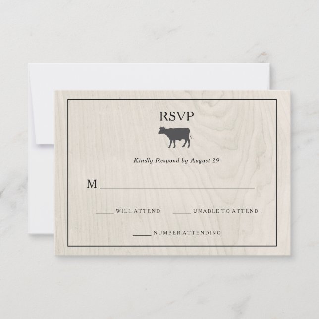 Moda de granjas | Madera blanca con Boda Vaca RSVP (Anverso)