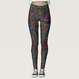 Moda de imagen de bordado mexicano de leggings pop