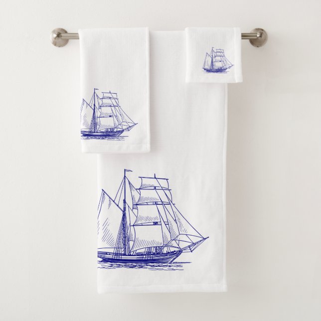 moda de juego de toallas barco de vela azul náutic (In situ)