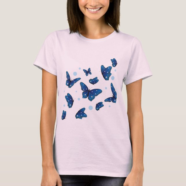 moda de la camiseta de mariposas azules y blancas (Anverso)