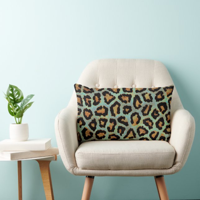 moda de leopardo verde azulado tira almohada (Silla)