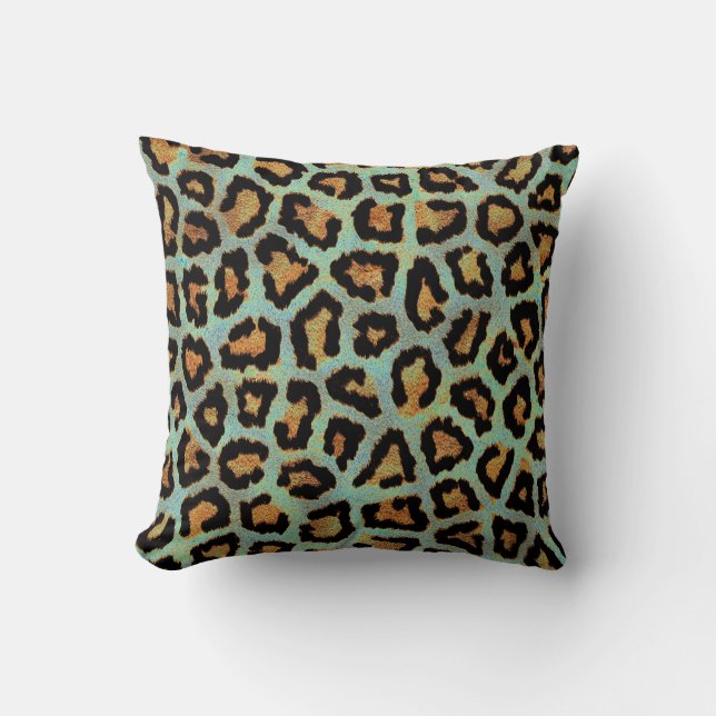 moda de leopardo verde azulado tira almohada (Anverso)