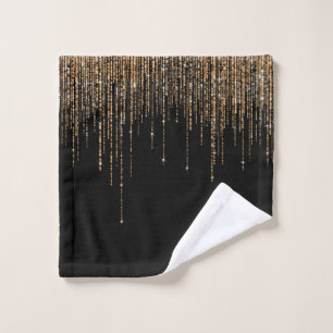 Moda de lujo Black Gold Sparkly Purpurina Fringe