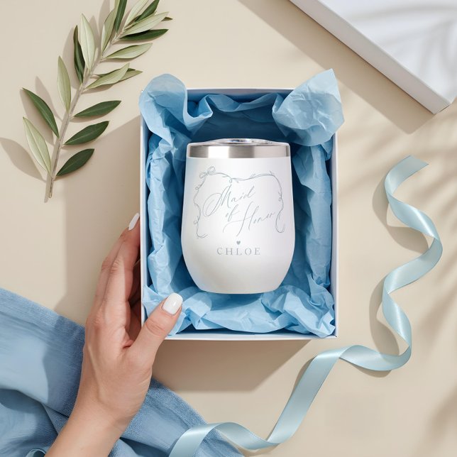 Moda de mano dibujada dobla la propuesta de doncel (Hand Drawn Chic Bow Ribbon Maid of Honor Proposal Thermal Wine Tumbler)