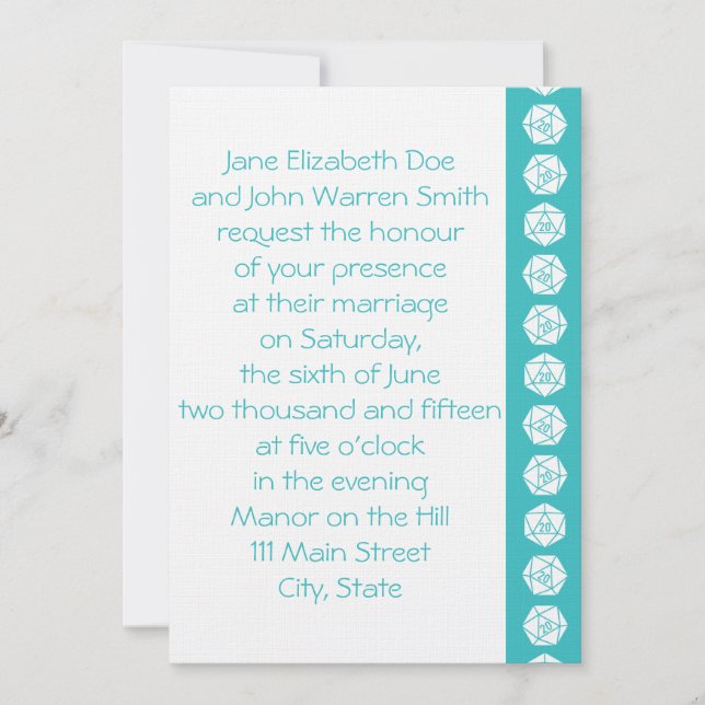 Moda de mesa en la invitación a la boda turquesa (Anverso)