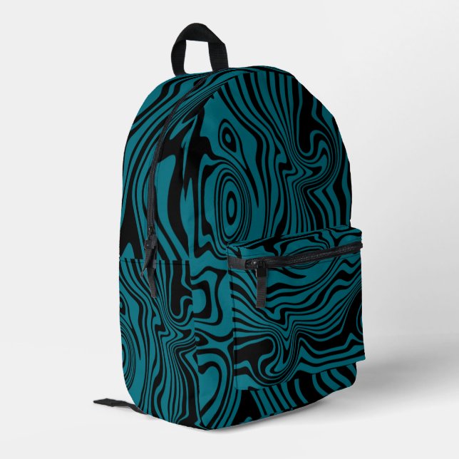Moda de ondas de patrón Mochila azul negro - Elegi (Esquina izquierda trasera)