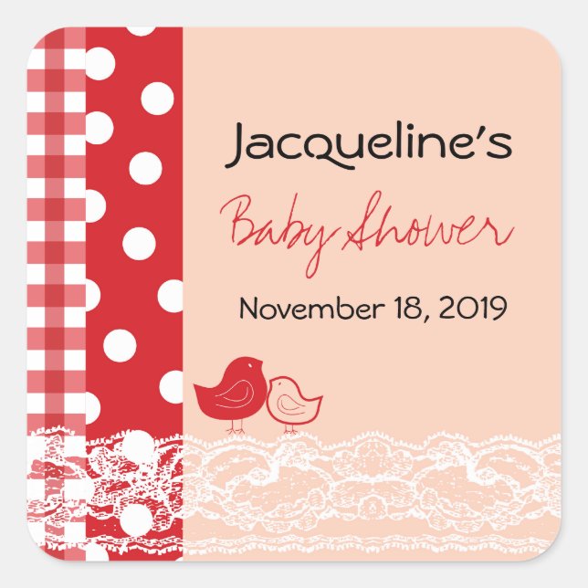 Moda de país Aves Chica de encaje Pegatina Baby Sh (Anverso)