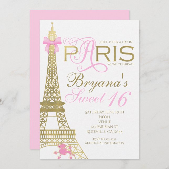 Moda de París Elegantes invitaciones para la fiest (Anverso / Reverso)