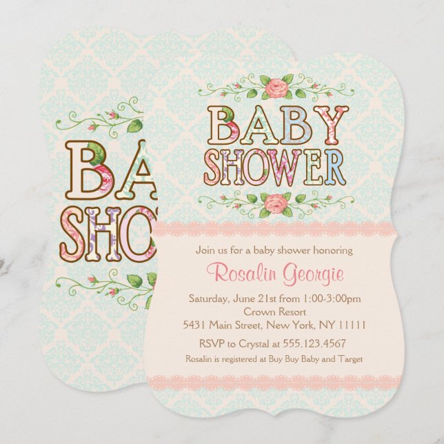 Moda de paz, invitación a Baby Shower de país (Anverso / Reverso)