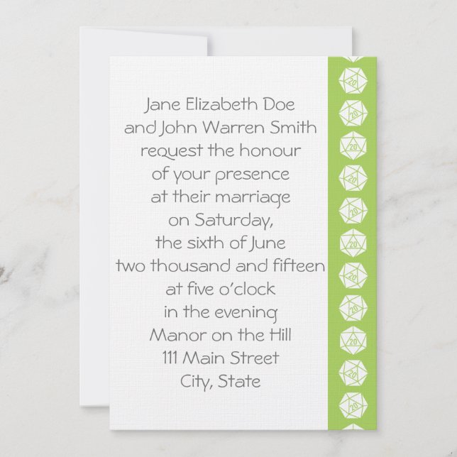 Moda de tableta en invitación a matrimonio Peridot (Anverso)