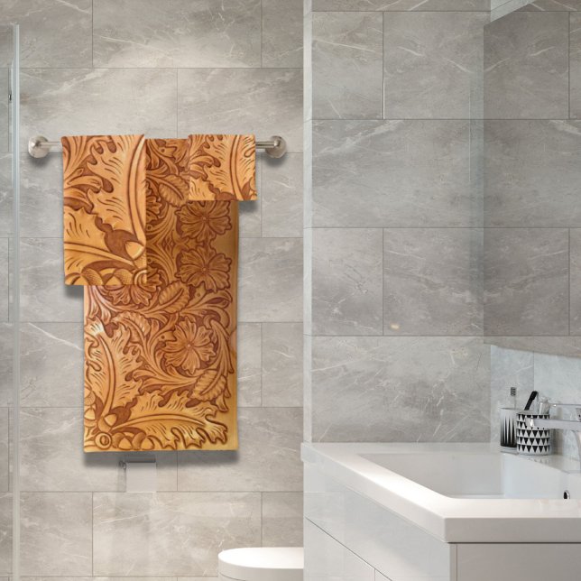Moda de vaquero castaño rústico cuero occidental (Rustic brown cowboy fashion western leather bath towel set)