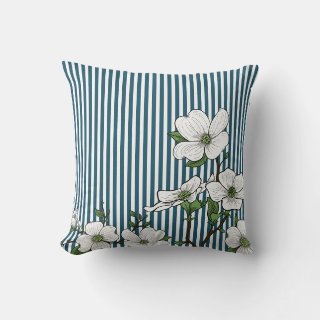 Moda Dogwood Flores y Cojín decorativo Stripes (Anverso)